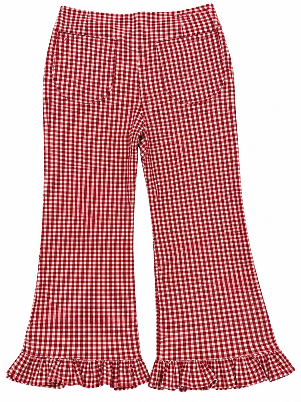 Red Gingham Ruffle-Hem Kids Pants